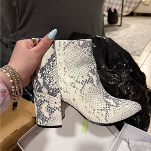 Steve Madden White and Gray Snakeskin Ankle Boots